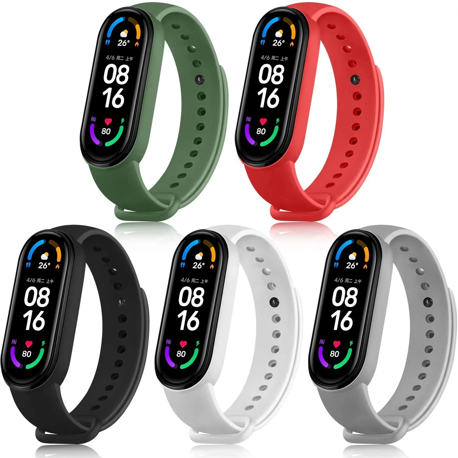 Watch Band Strap For Xiaomi 6 7, Sport Rubber TPU Smart Watch Bracelet Mi Band 3 4 5 Strap