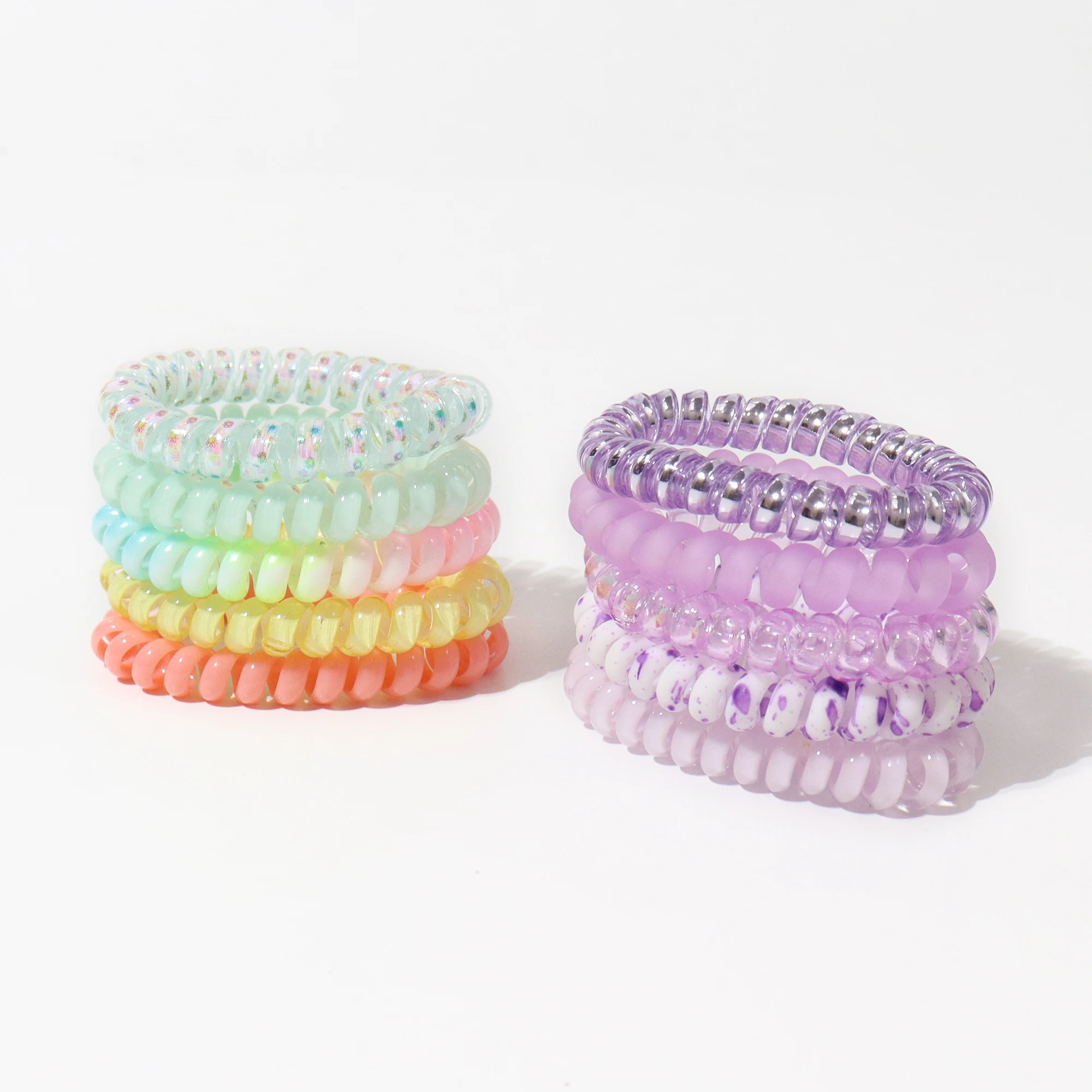 Bphne Gradient Color Spiral Hair Ties Plastic Hair Ties Spiral No Crease Fashion Phone Cord Telephone Wire Line
