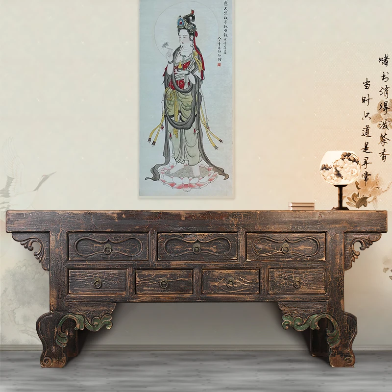 Chinese Ming-style vintage old antique reclaimed solid wood carved buddha table