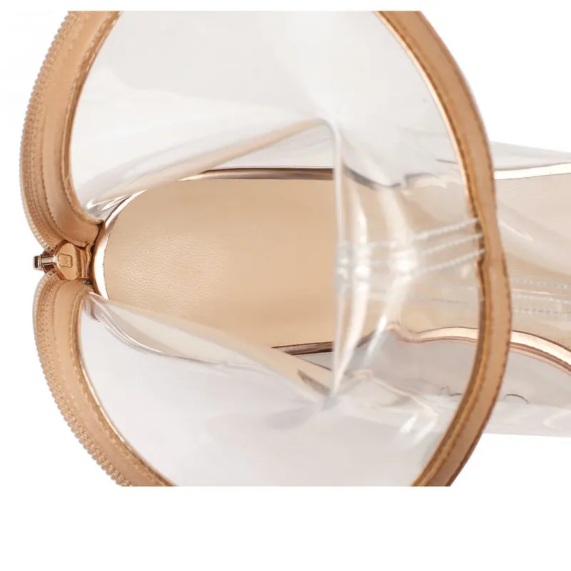 PVC Jelly Women Ankle Boots Transparent Peep Toe Ankle Boots Square High Heel Back Zip Short Booties