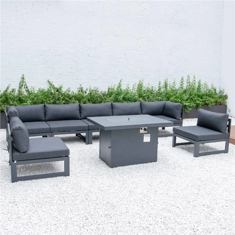 Hotel Furniture Brushed Aluminum Modern Metal Garden Outdoor Furniture Sofa with fire pit table