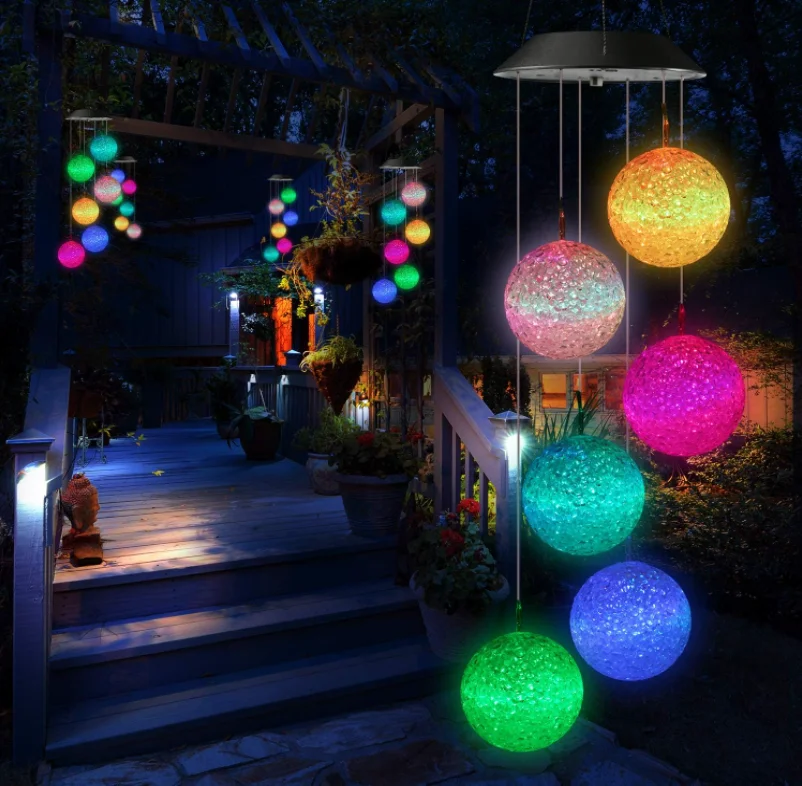 Solar Wind Chime,Color Changing Ball Wind Chimes,Gifts for Mom,Waterproof Outdoor Decorative Lights for Garden
