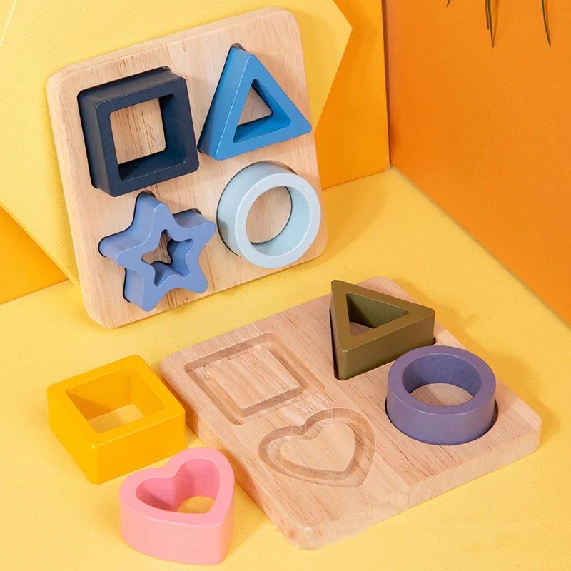 Montessori Early Education Wooden Toys Geometric Shapes Cognitive Pairing Building Block Panels Grab Boards Puzzle Toys For Kids