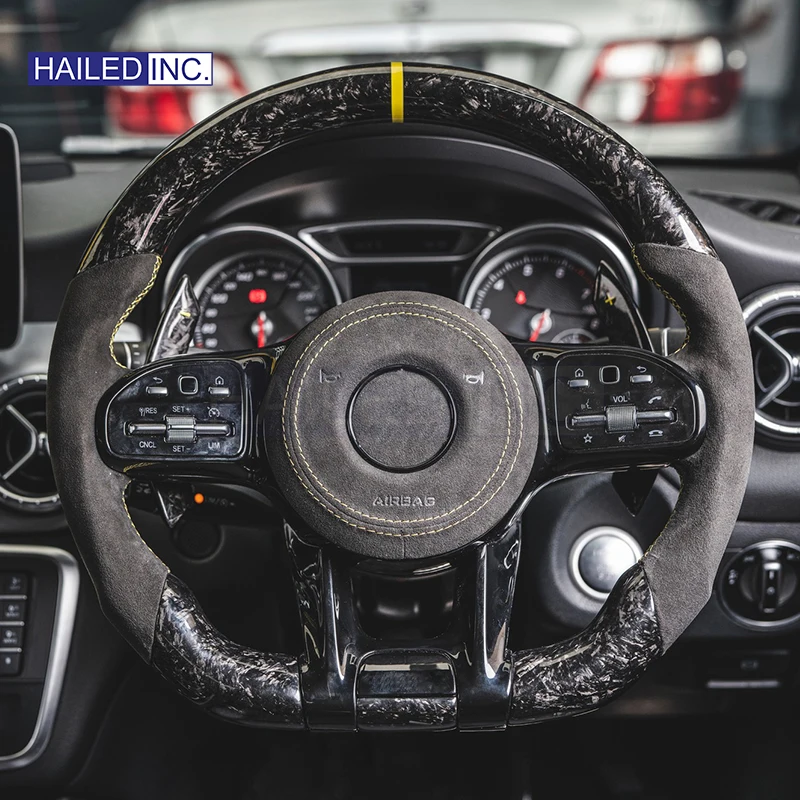 HAILED Custom Lenkrad Half Alcantara Forged Carbon Fiber Steering Wheel for Mercedes Benz W213 W222 W463 CLA C118 C63 AMG GT