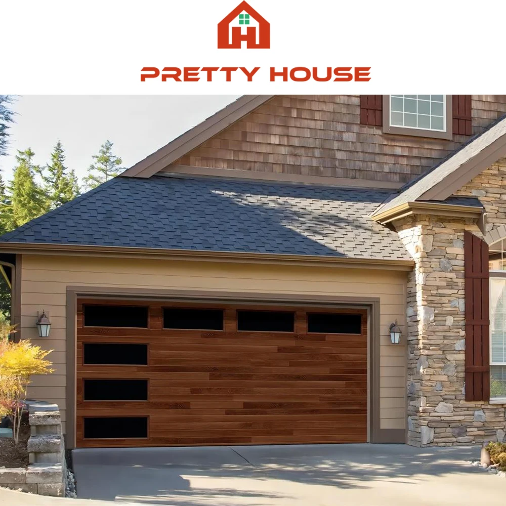 16x7 double sided walnut 2 car modern garage door 16x8 modern garage door