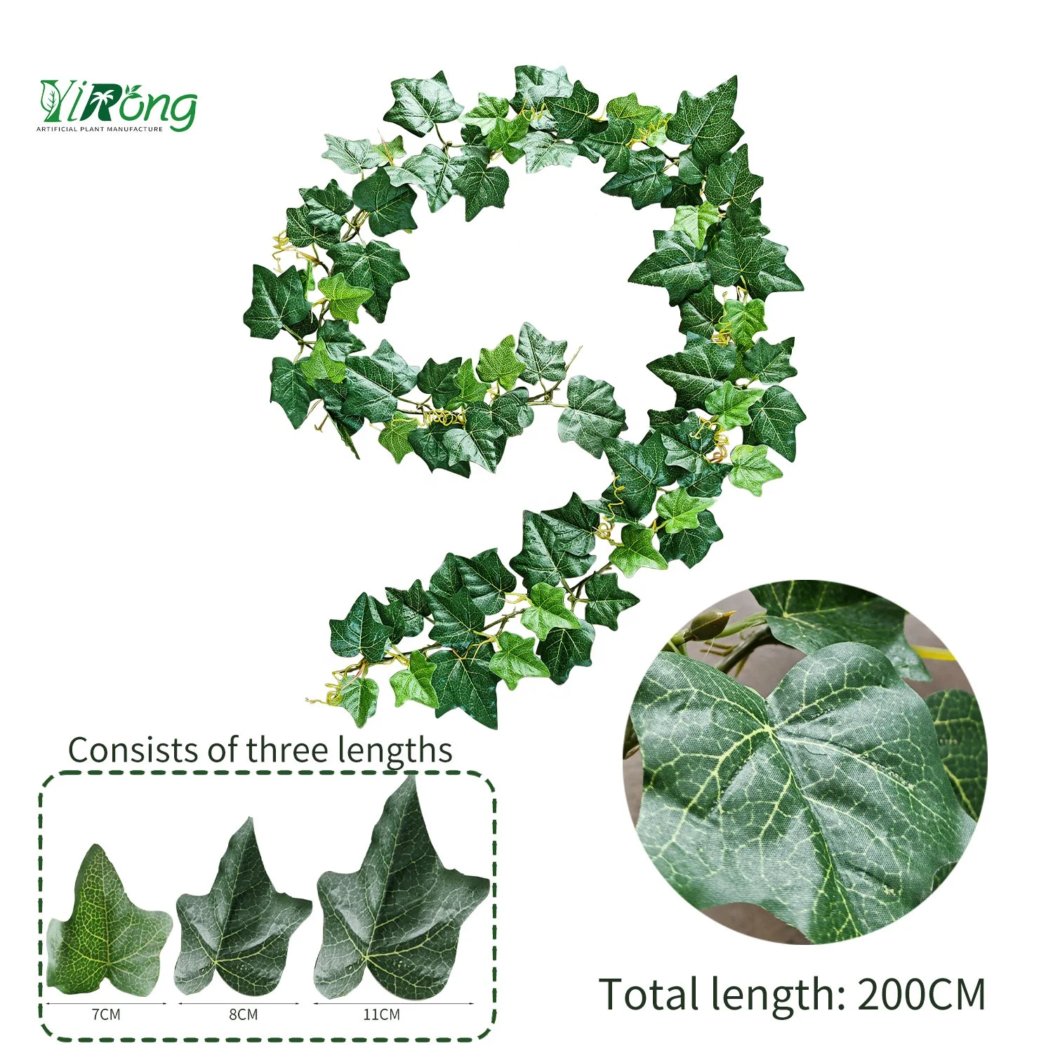 Uv protection Artificial Mallow Plant Plastic Silk Green Wall Hanging Rattan Leaves For Outdoor Garden Home Ceiling Decoration
