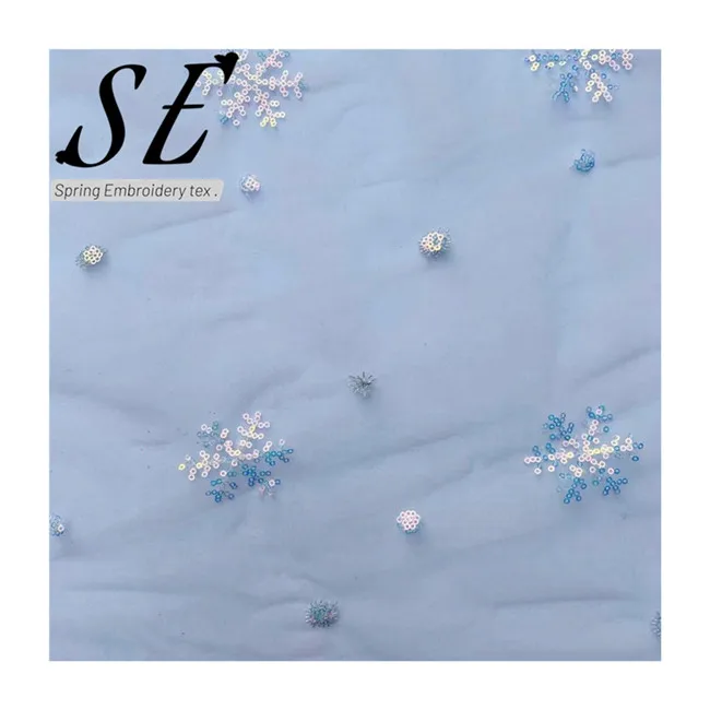 
100% полиэстер, красочная Снежинка, блестящая ткань с вышивкой блестками для платья для девочек 210303 