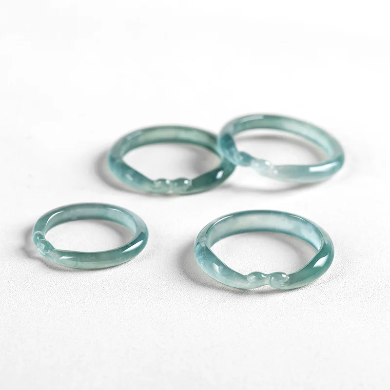 natural Jadeite blue water Fashion Ruyi the Incantation of the Golden Hoop rings Gift of appraisal certificate JZ16