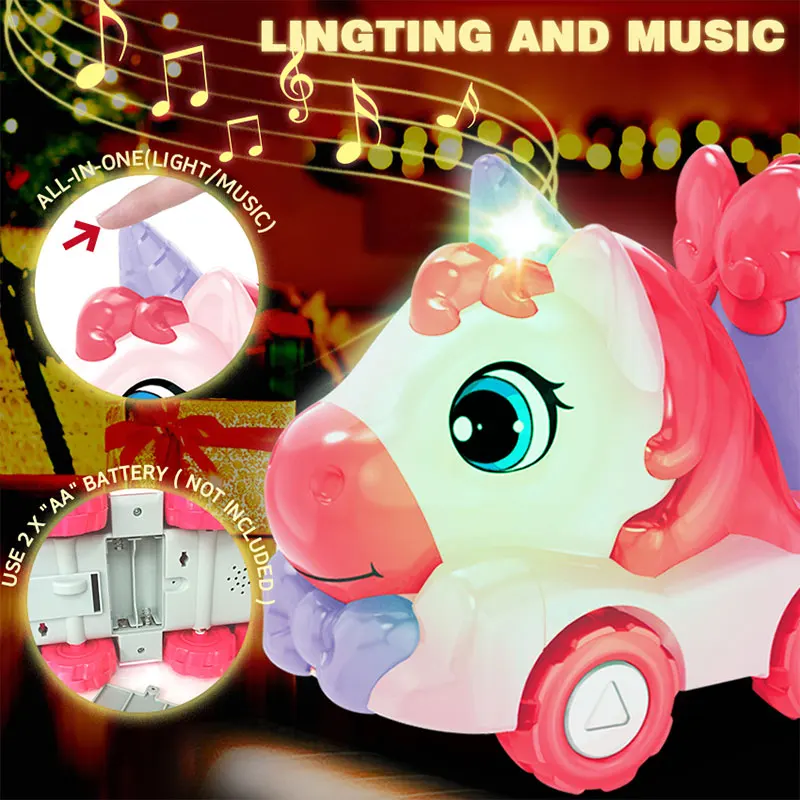 Girls Princess Gifts 5 In 1 Friction Cartoon Truck Unicorn Trailer Cars Motorcycle Transporter Carrier Vehicle Toys For Kids