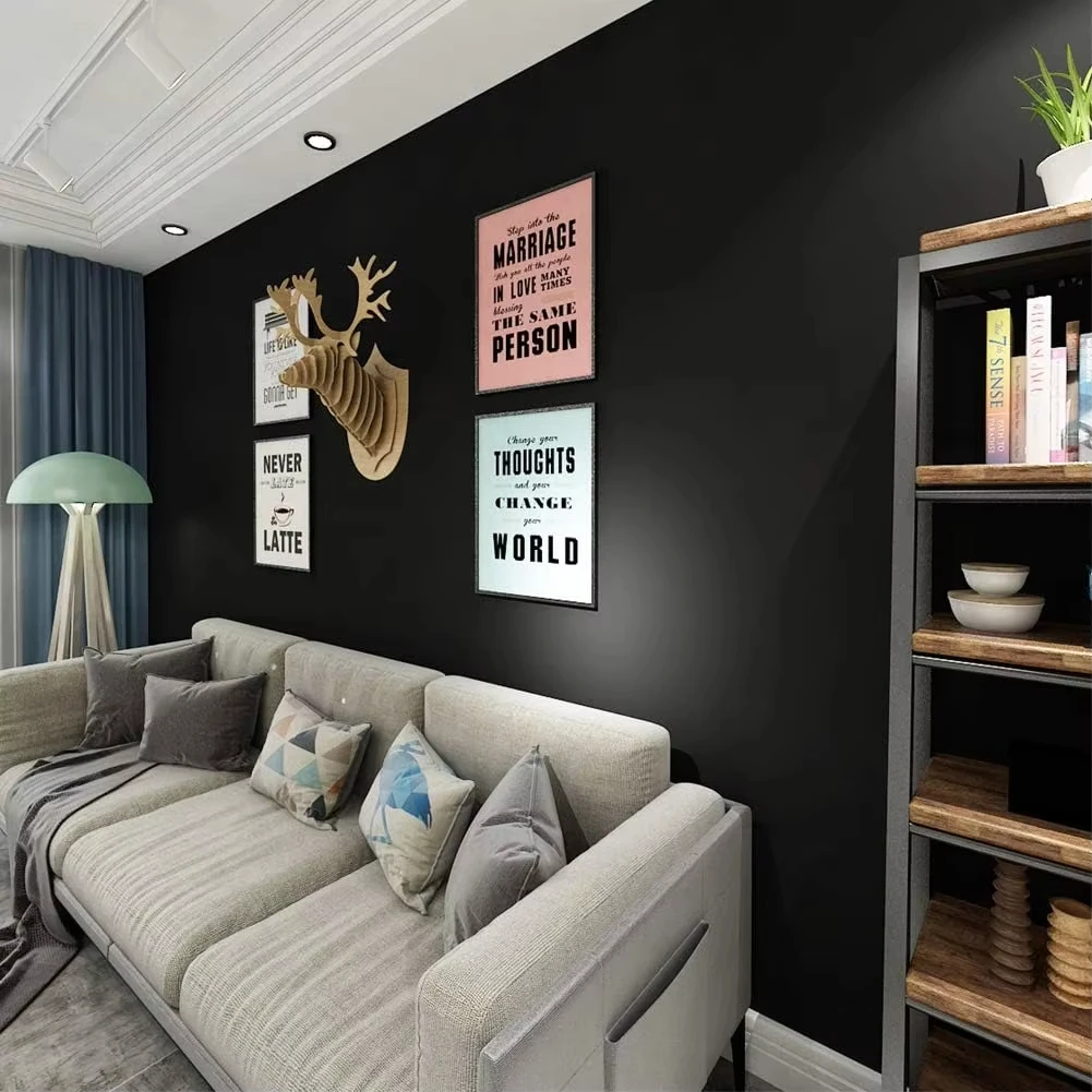 Matte Black Contact Paper Peel and Stick Kitchen Vinyl Wrap Self Adhesive Solid Wall Wallpaper for Living Room