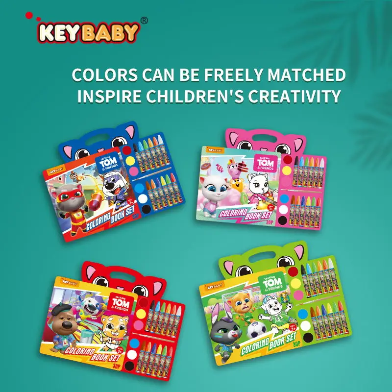 KEYBABY Custom New Design Early Educational Drawing Coloring Book Printing With 12pcs Crayon For Kids