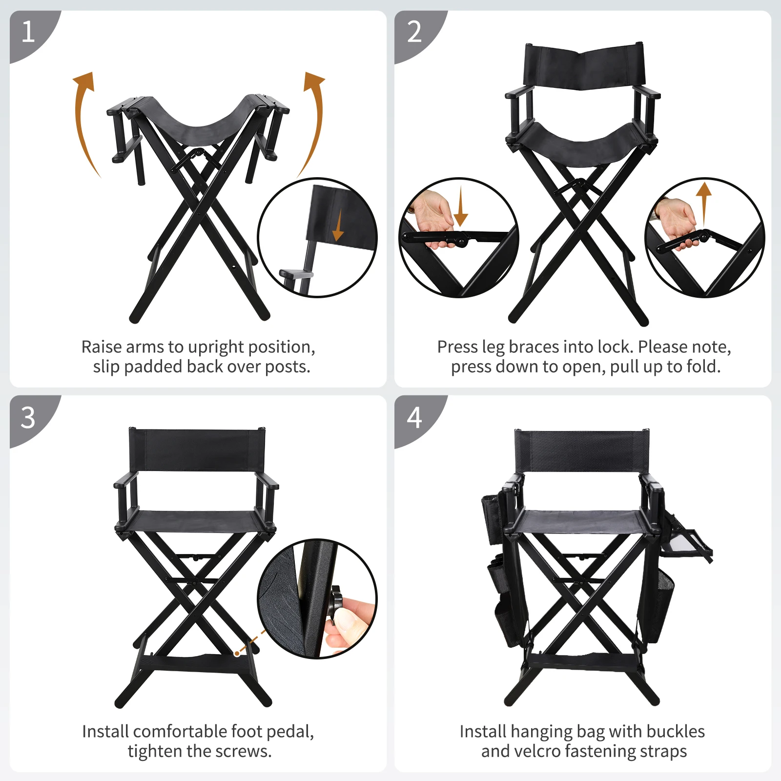 Relavel Makeup Chair with Head Rest for Studio Salon Tall Folding Directors Chair Folded Makeup Artist Stool Chair