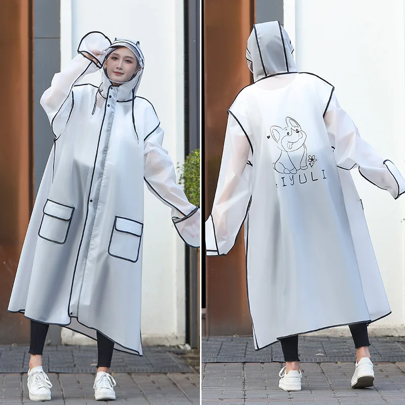 New Fashion EVA Women/ Ladies Waterproof Long Translucent Raincoat Adults Rain Coat With Hat