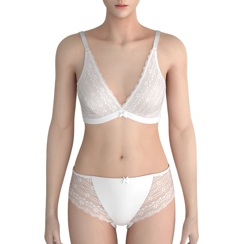 Ladies Sexy See Through Daily Embroidery Lace Wireless Breathable Bra and Panty Set Lingerie