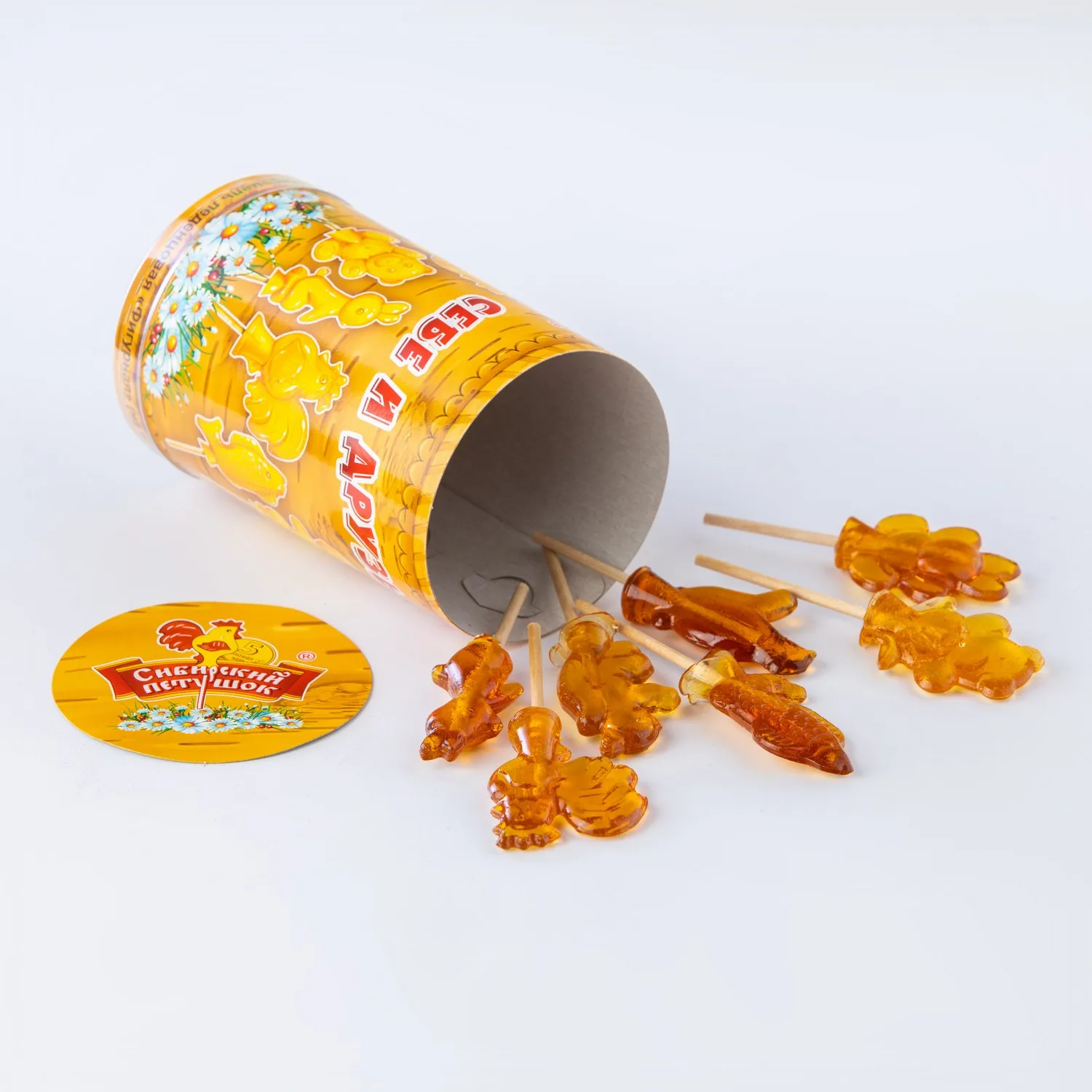 Леденец карамельный «Сибирский петушок» жесткие конфеты 72 гр., 6 шт./трубка (7 форм в ассортименте) Оптовая продажа конфет