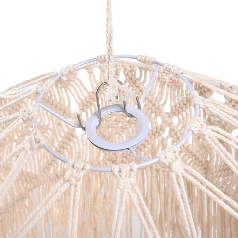 Elegant Macrame Material Handmade Woven Lampshade Vintage Boho Hanging Lamp Shades Cover For Home Decoration Pendant Light