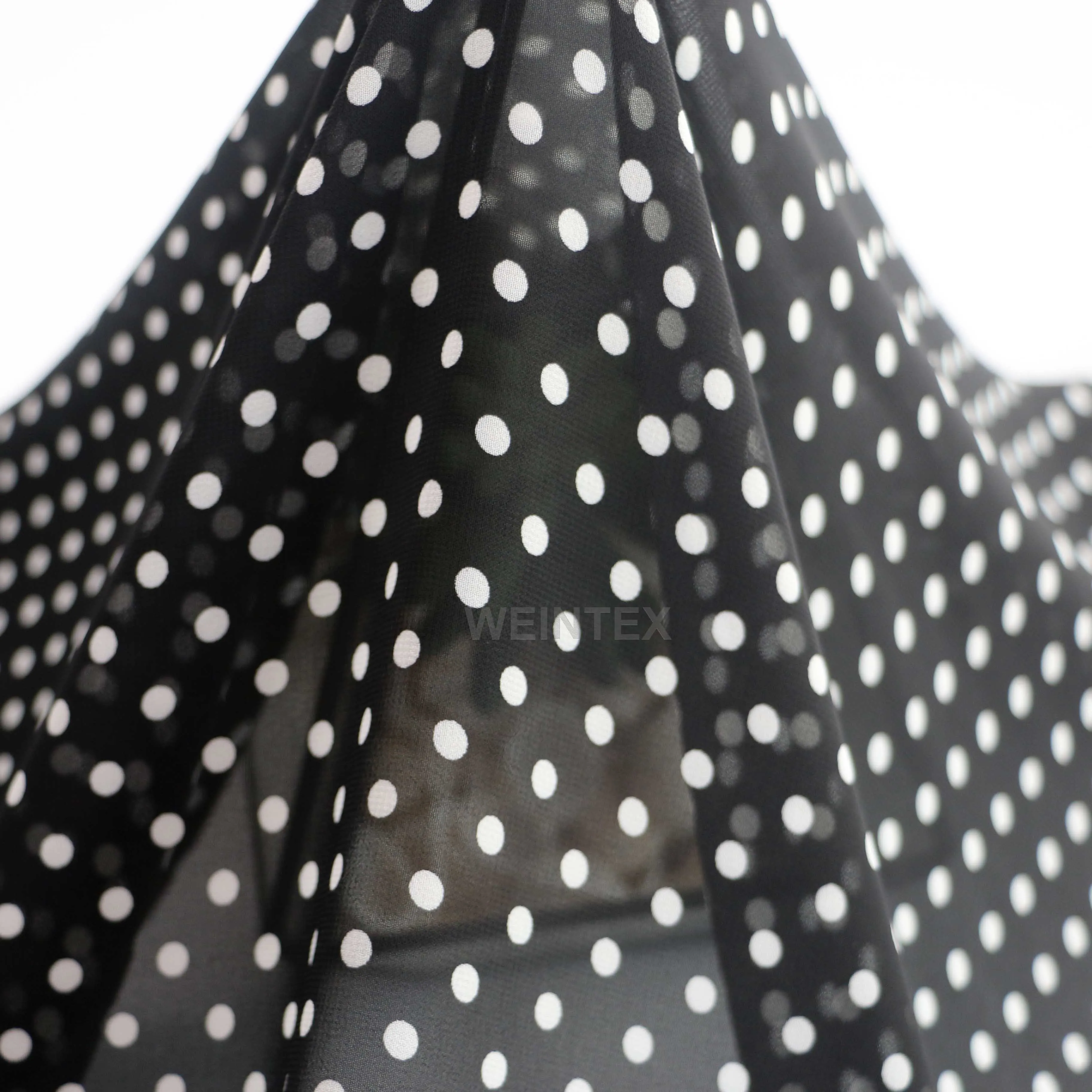 
WI-A07 China wholesale stock lot polyester 6mm polka dot chiffon fabric for dress and scarf 