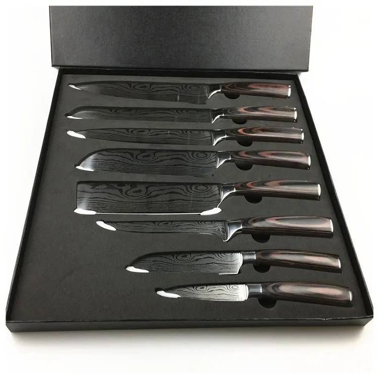 8pcs Kitchen Chef Knives Set 8 inch Japanese 7CR17 440C High Carbon Stainless Steel Damascus Laser Pattern Slicing Santoku Tool (1600649883250)