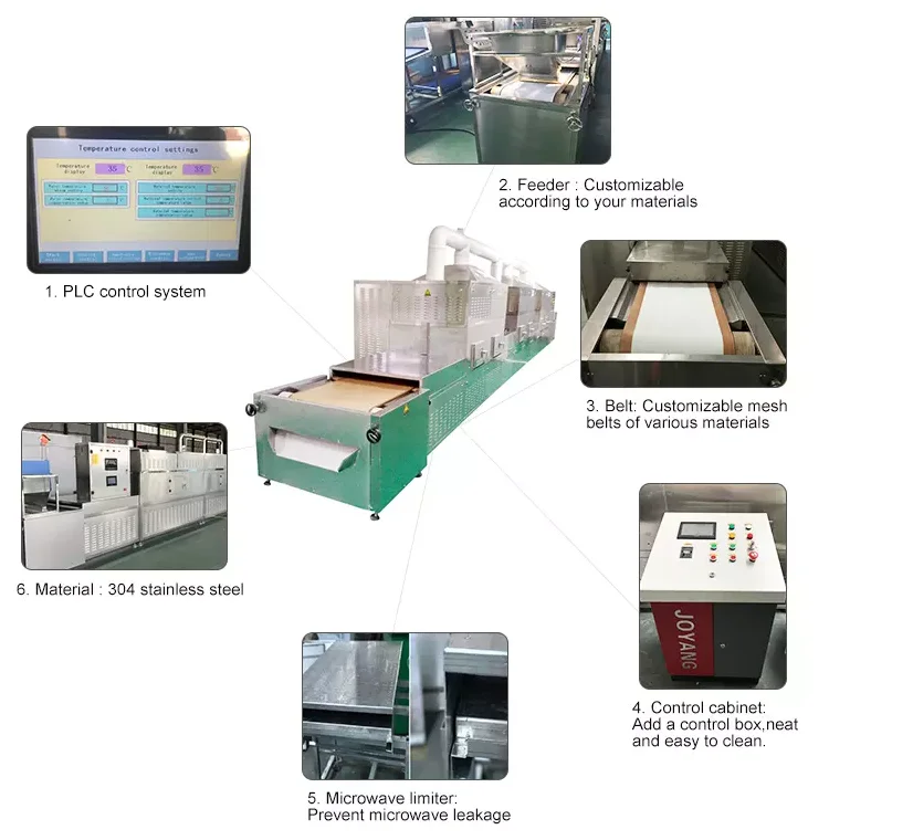 Stainless steel tunnel microwave dryer sterilizer for Tea powder