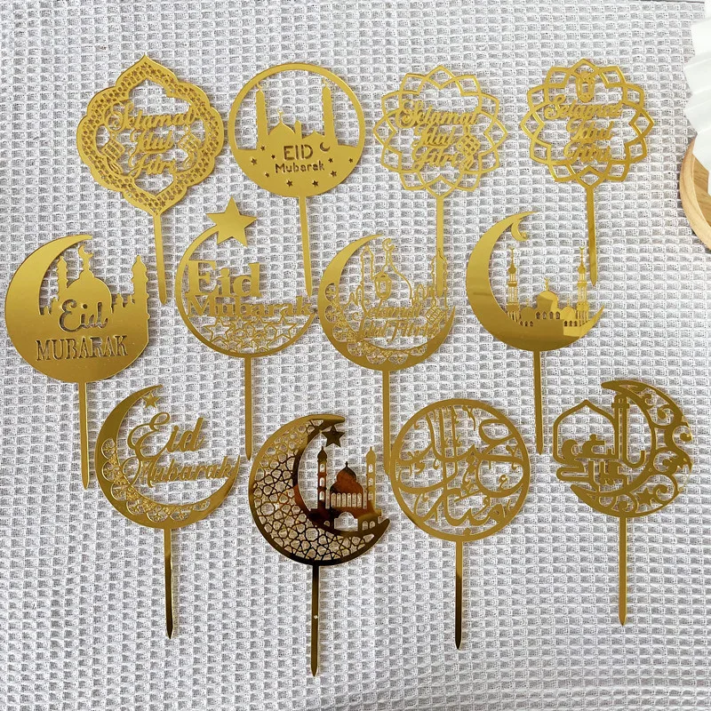 2022 New Acrylic Ramadan Cake Topper Eid Mubarak Cupcake Topper Muslim Eid Baking Baby Shower Decoration Party Favors