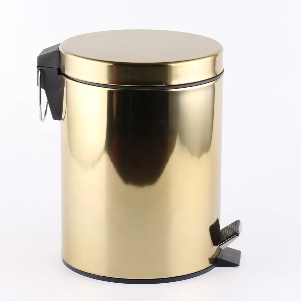  Stainless Steel Trash Can With Lid on Golden Painting Waste Garbage Bin Foot Pedal