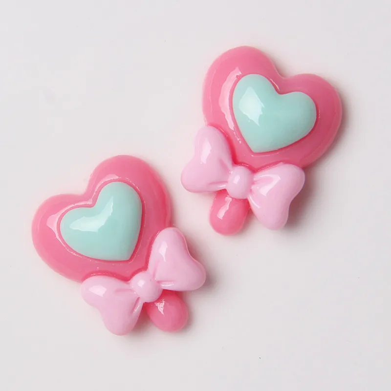 Sweet Heart Bowknot Lollipop Candy Resin Flatback Kawaii Craft Supplies Resin Cabochons Artificial  DIY Crafts Making
