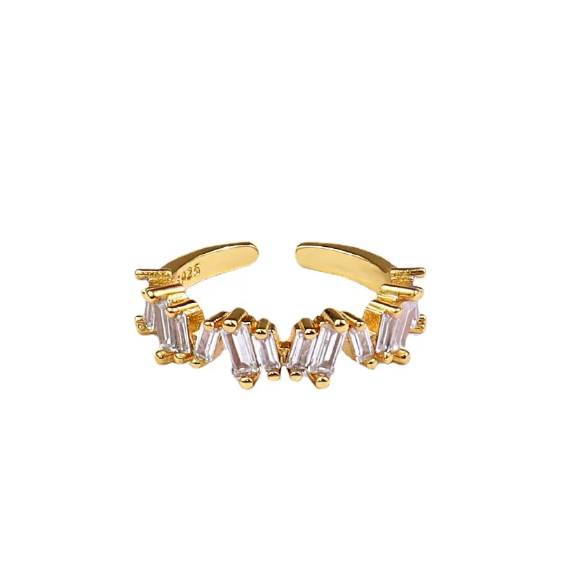 Hip hop fashion design 18k gold plated copper rings square white zirocn crystal open adjustable rings