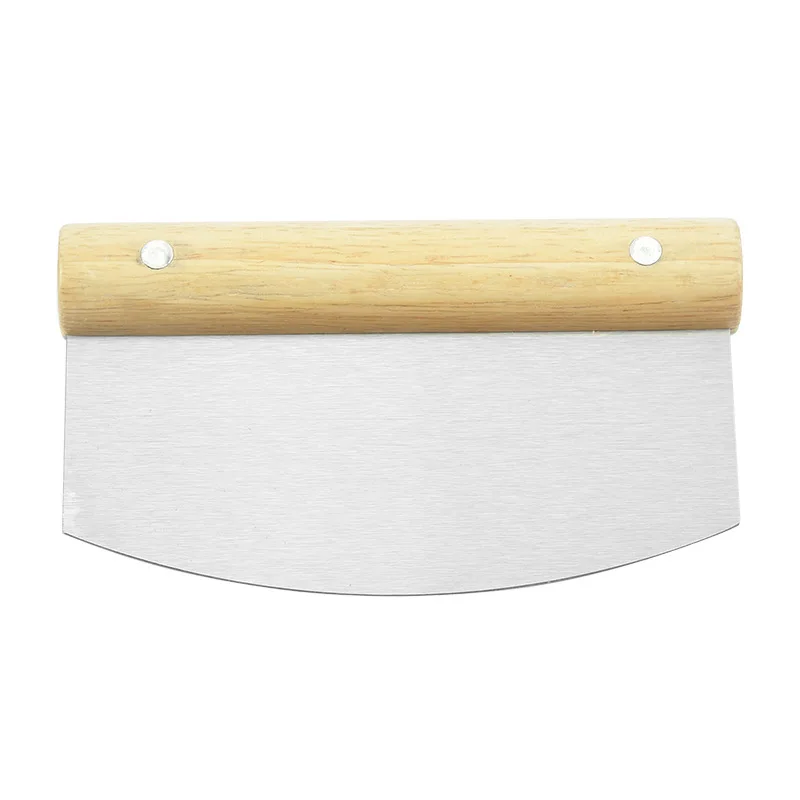 Kitchen Multipurpose Stainless Steel Bench Scraper Kitchen dough sheeter and cutter with wood handle for Bread and Pizza Dough