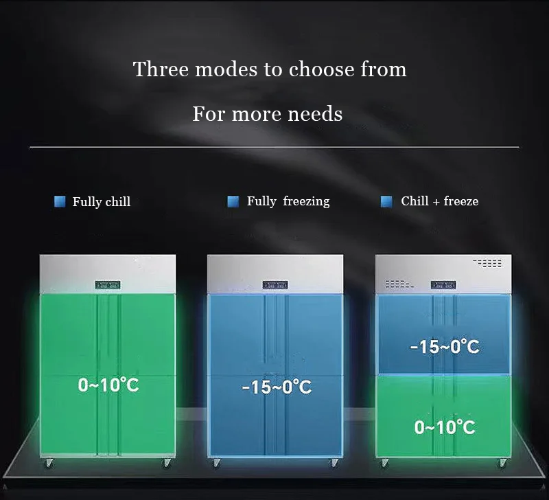 Commercial  Double temperature Four Door Vertical Refrigerator Stainless Steel Cooler Deep Freezer