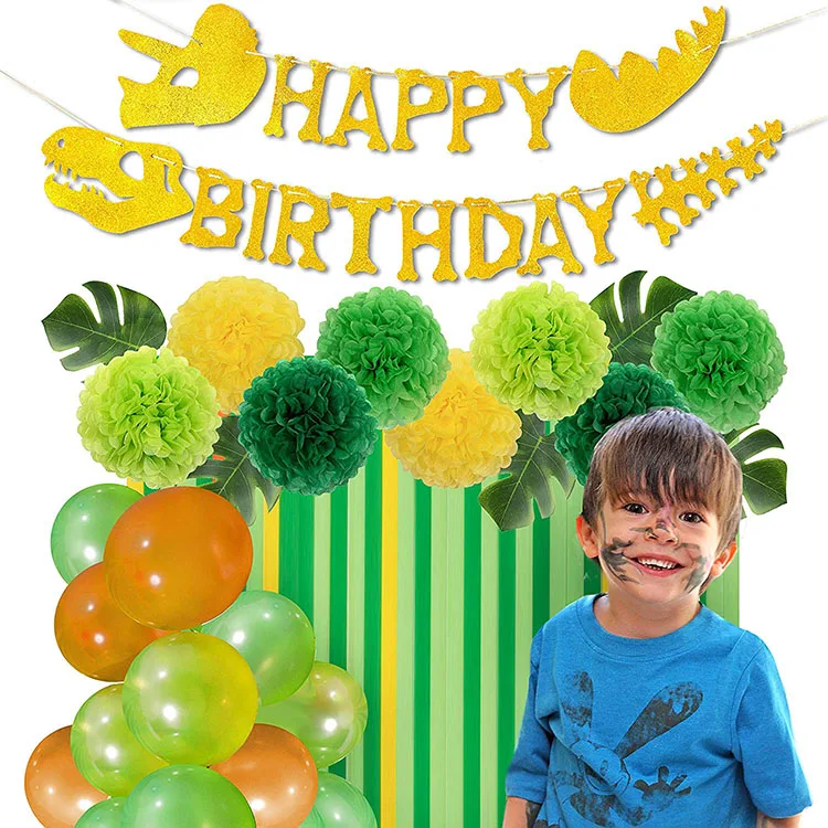 Nicro 45 Pcs Jurassic T-Rex Raptor World Park Jungle Dinosaur Theme Backdrop Birthday Party Decorations Set