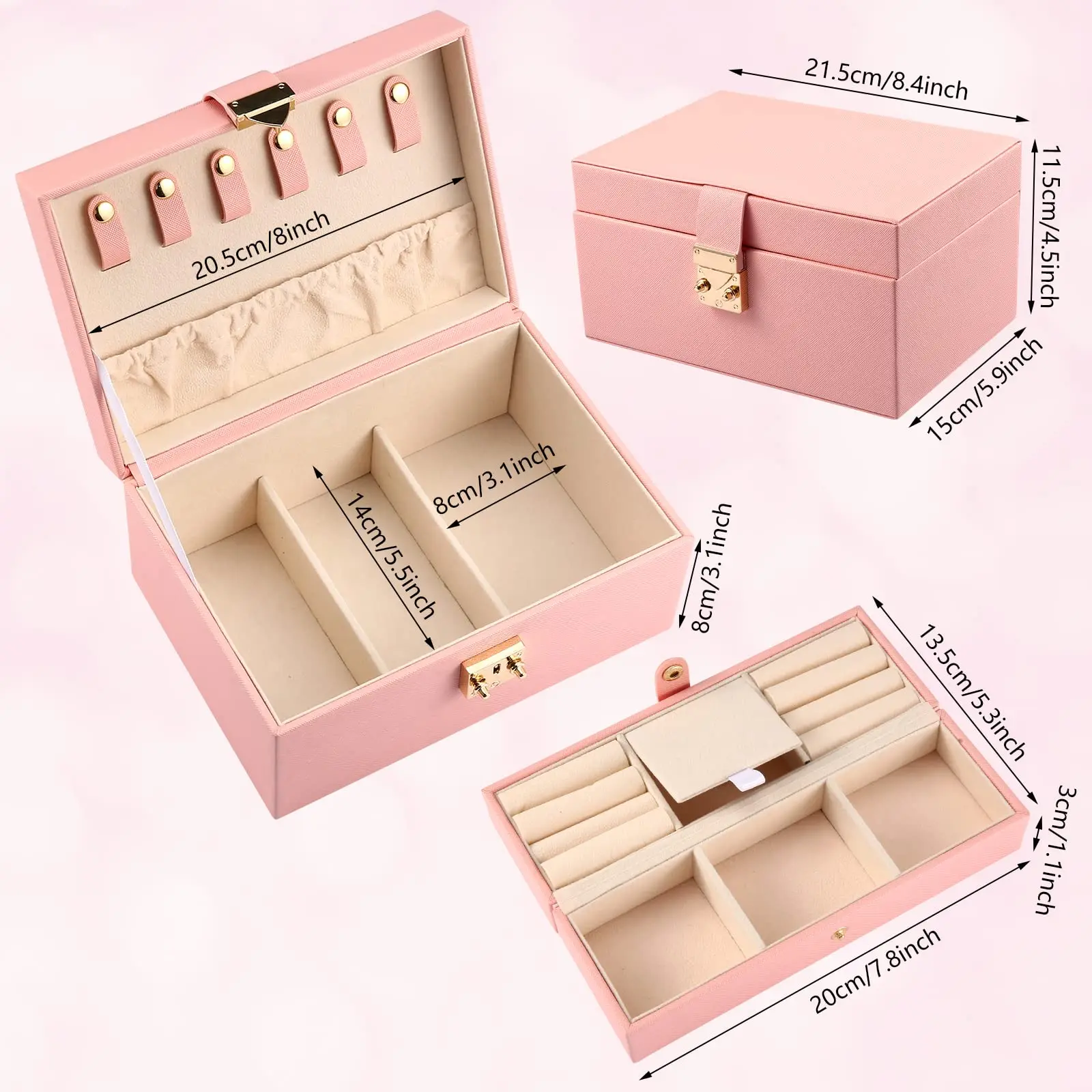 Jewelry Boxes Organizer for Women Girls Wife 2 Layers PU Leather Display Jewellery Holder  Removable Portable jewelry Case