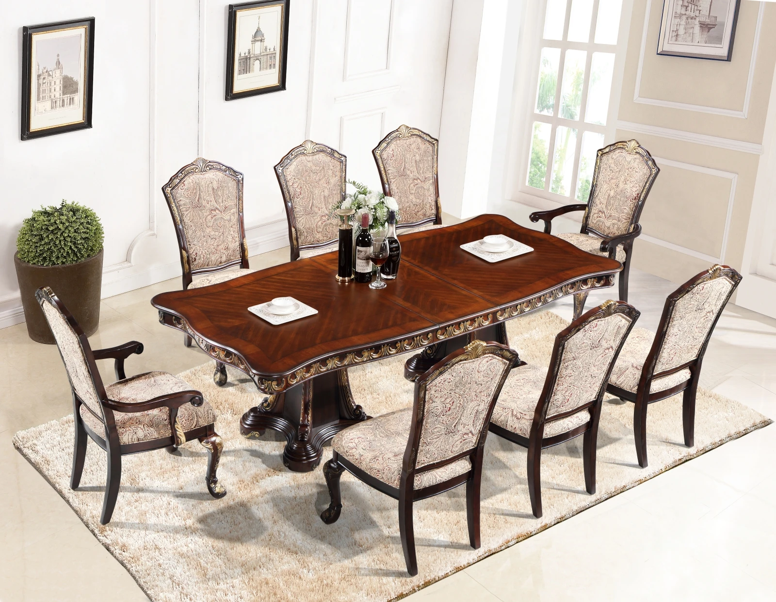 Classic Furniture High End Wooden Dinner Table Set American Luxury Furniture Dining Room Set Birch Wood Table Chair