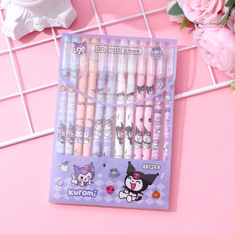 Factory Pen Hello Kt Gel Pen Refill Sanrioed Cinnamoroll Kuromi Melody Cartoon Writing Press Pen Black Stationery Supplies