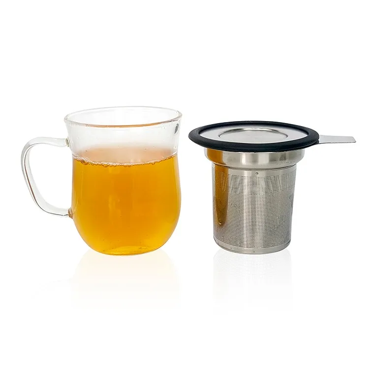 custom logo 2 handles micron  stainless steel tea infusers basket with cup