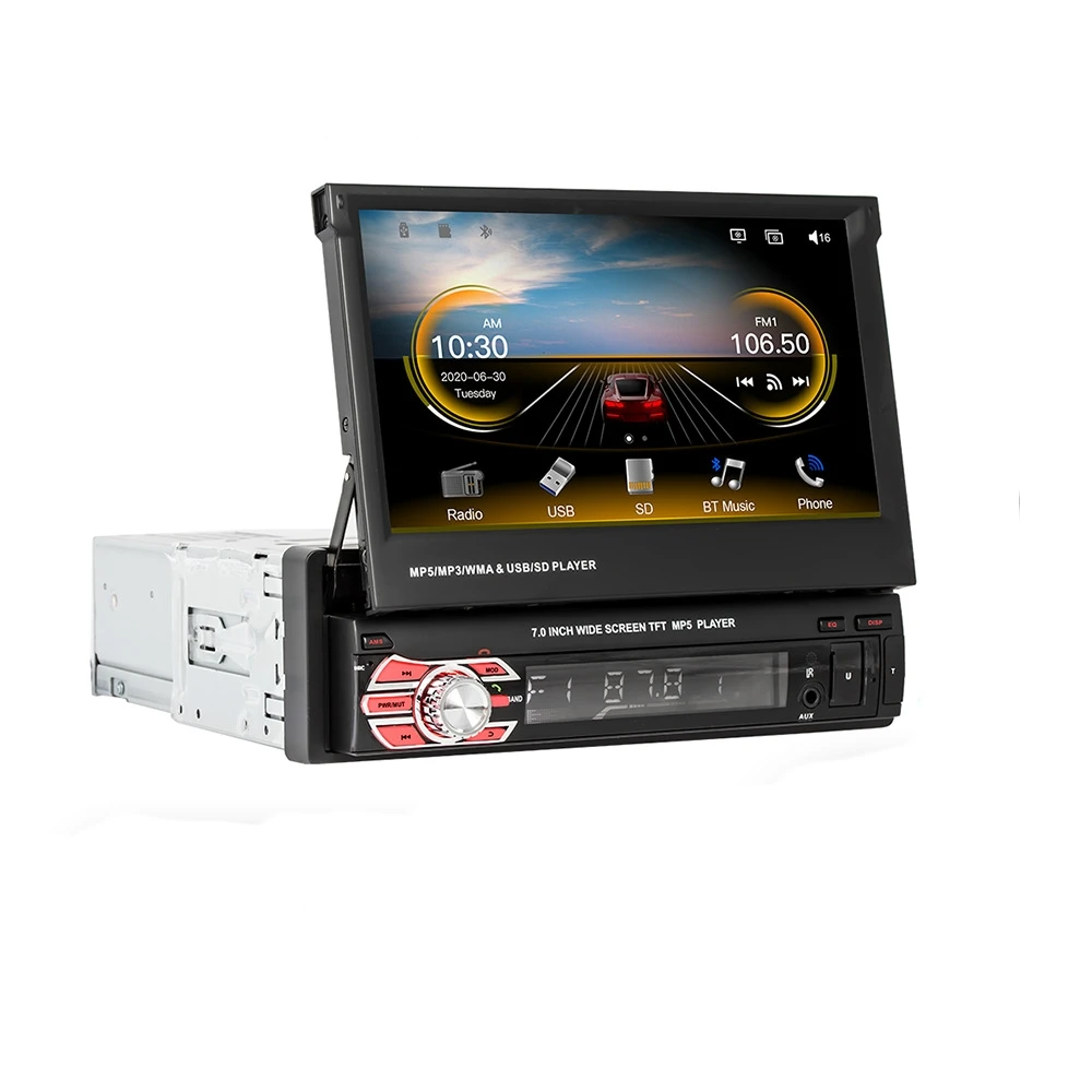 7in HD retractable screen 1 din car Bluetooth mp5 player Car MP4 card radio carplay
