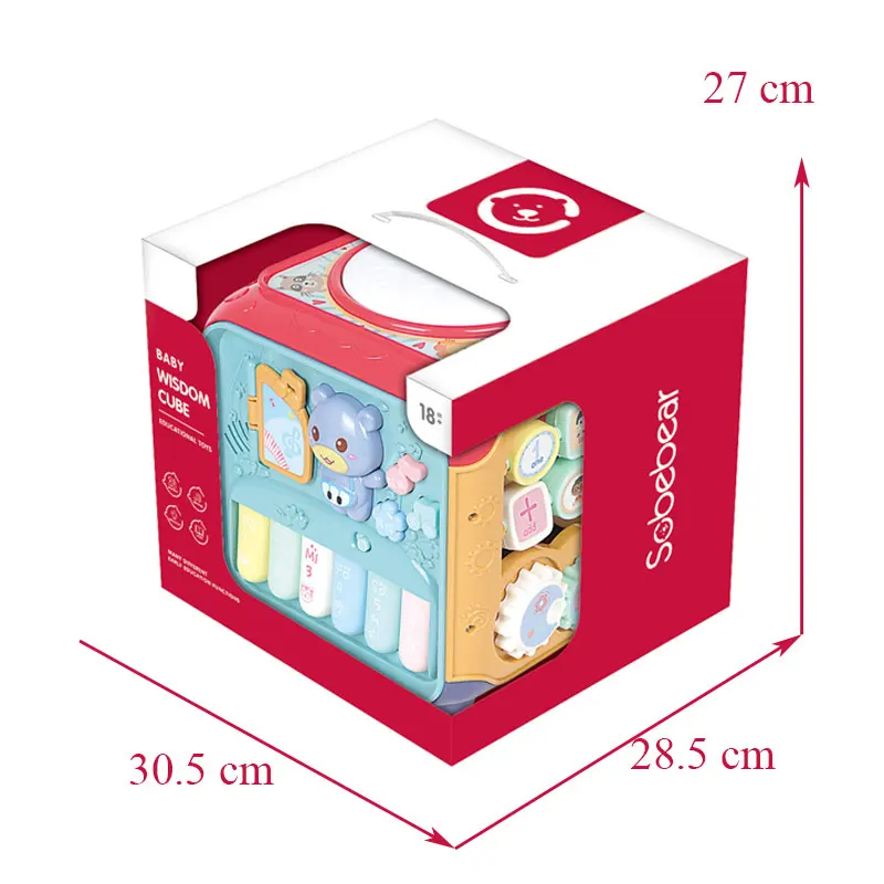 
baby activity cube toy with gear, shape matching, animal beads drum toy piano toy for infant musical toys for kids 
