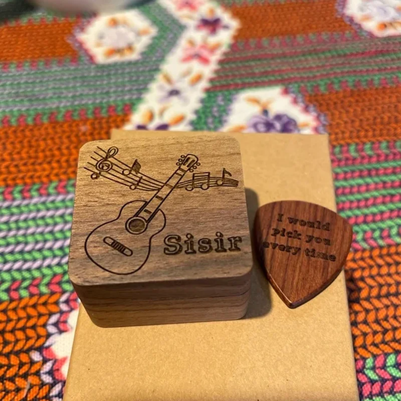 Personalized Wooden Guitar Picks with Case  Custom Guitar Pick Box Plectrum Box Guitar Player Gift  for Christmas