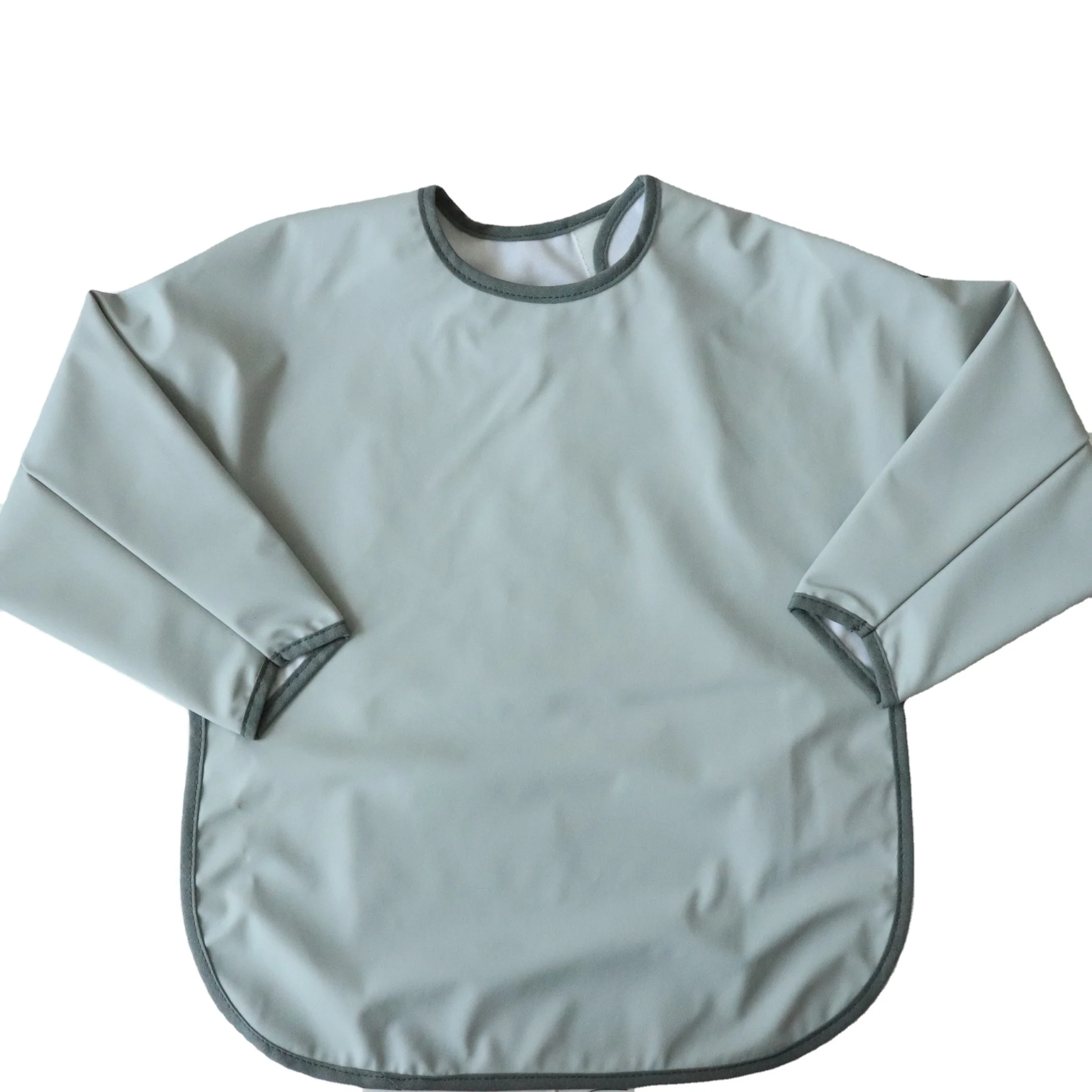 
Горячая Распродажа, переработанный пользовательский Розовый водонепроницаемый детский серый слюнявчик для кормления с оборками, комбинезон из полиэстера, фартук 