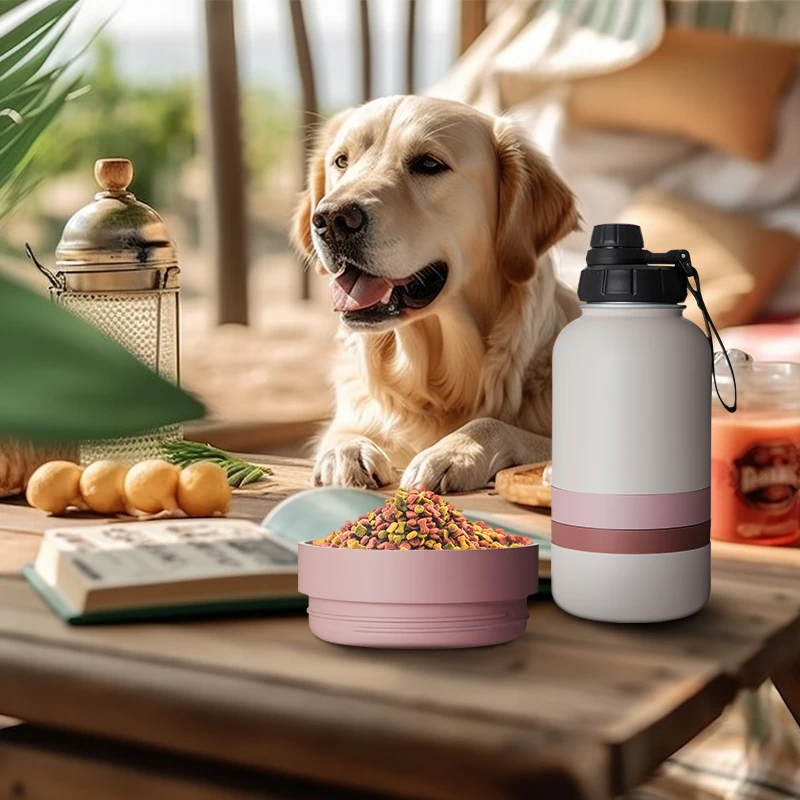 4 in 1 people pet dog water bottle 32oz water bottle stainless steel vacuum insulated drink bottle with food container