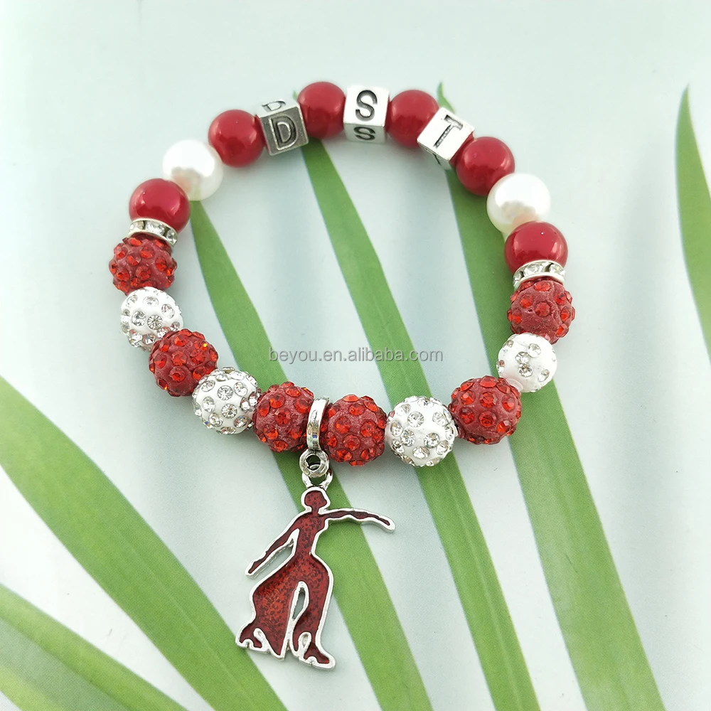 Custom Sorority Letters DELTA DST University Black Women Society Metal Bead Charm Handmade Pearl Elastic Bracelet Bangle Jewelry