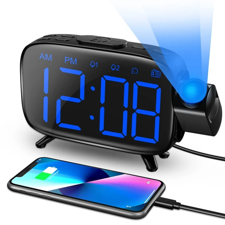 New Mold Usb Rechargeable Digital Alarm Clock Fm Radio With Phone Charging And Projection