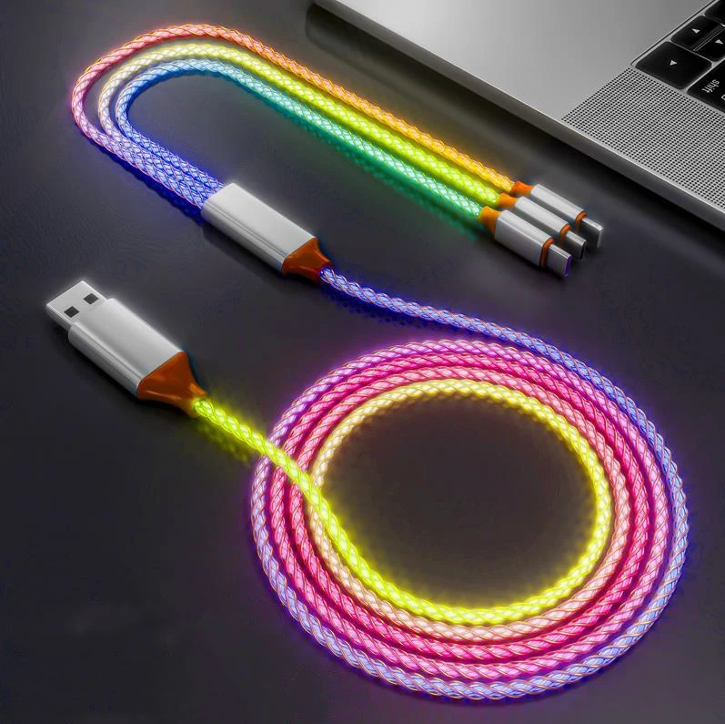 RGB Gradient color Cheap price fast Charging USB Cable Flowing Light  Phone PD Accessories  Led Luminous  Lighting Data Cordss