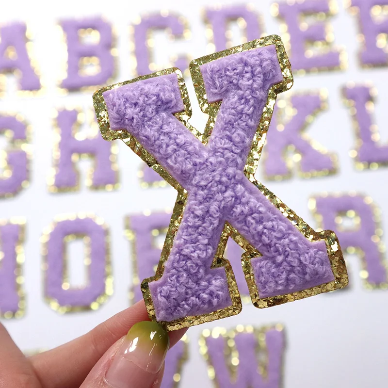 Custom Color Varsity Chenille Glitter Letter Patches Iron 3d Felt Embroidered OEM Logo Iron on Chenille Patches