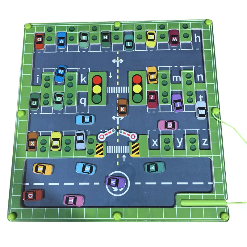 Wooden Magnetic Alphabet Maze Montessori Parking Lot Matching Toys