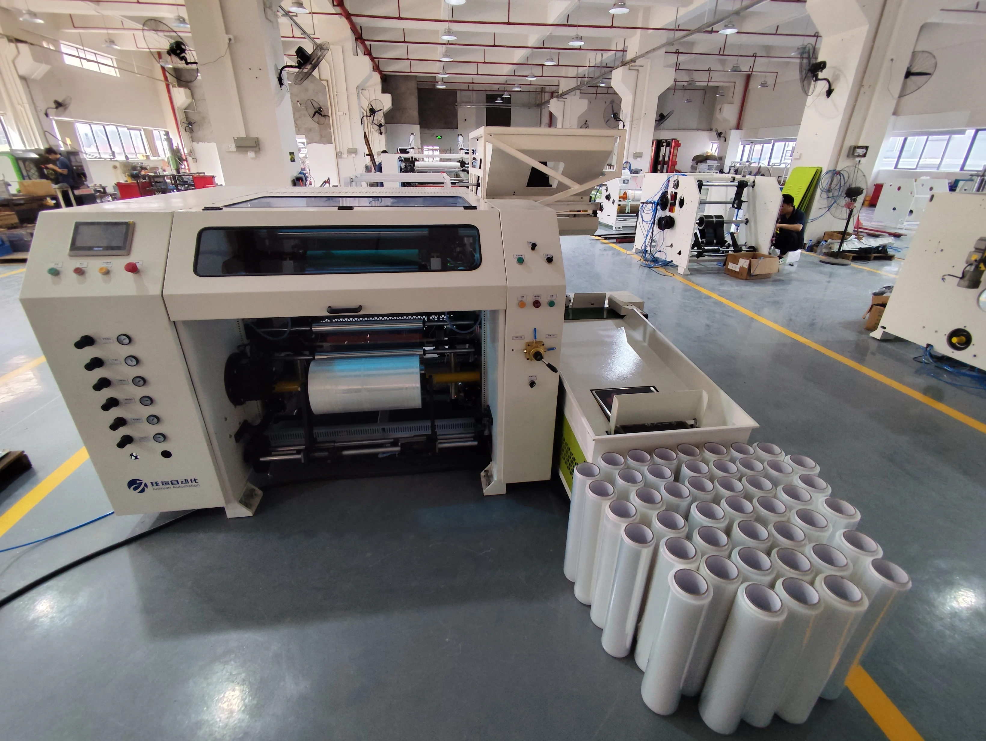 JX-500-4AR 50mm Shaft Fully Automatic Stretch Film Rewinding Machine 2 inch Shaft Stretch Film Rewinding Machine