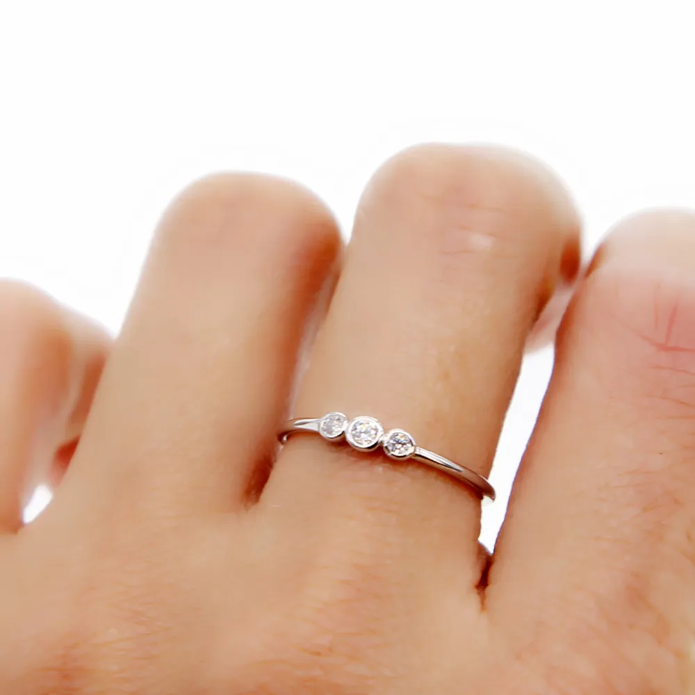 Promotion simple band rings bezel cz paved ting band 925 sterling silver finger rings