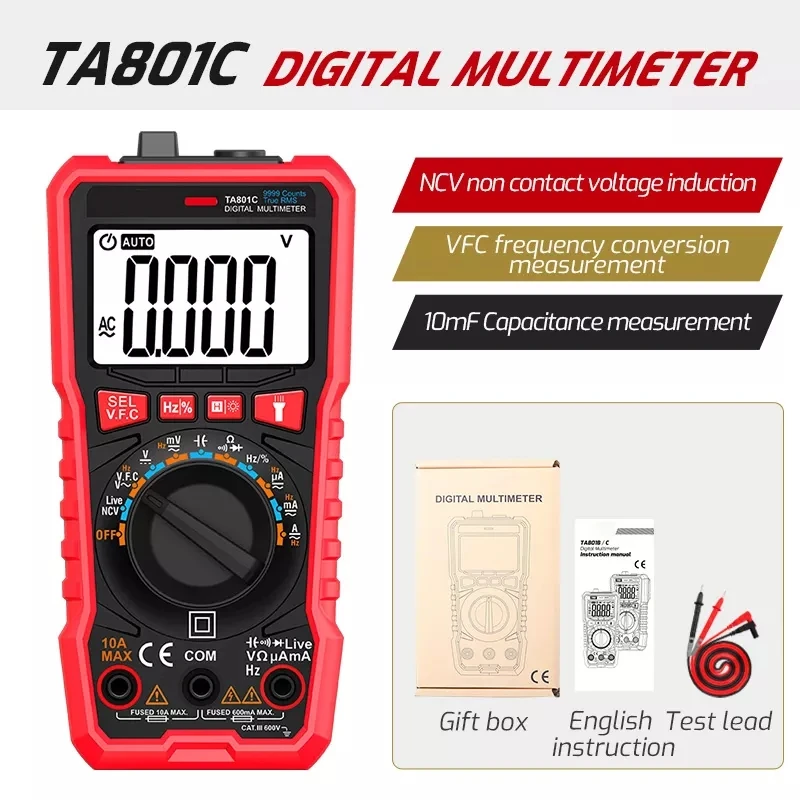 TA801C Digital Multi Tester Multimeter Manual Automatic Integration Voltage Current Resistance Capacitance Lcd Display