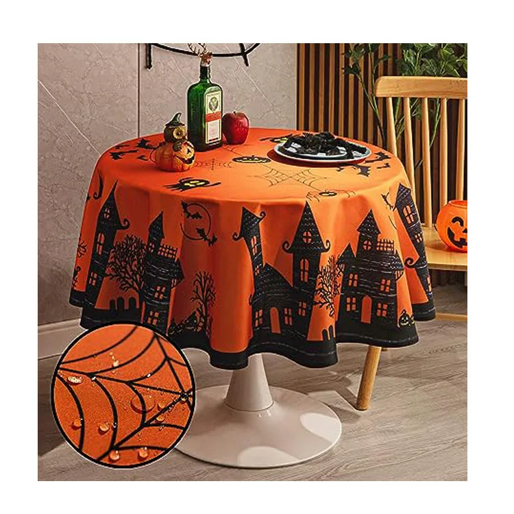 Round Tablecloth Waterproof Fruit Table cover Wrinkle Free Yellow Blue Texture Table Cloth