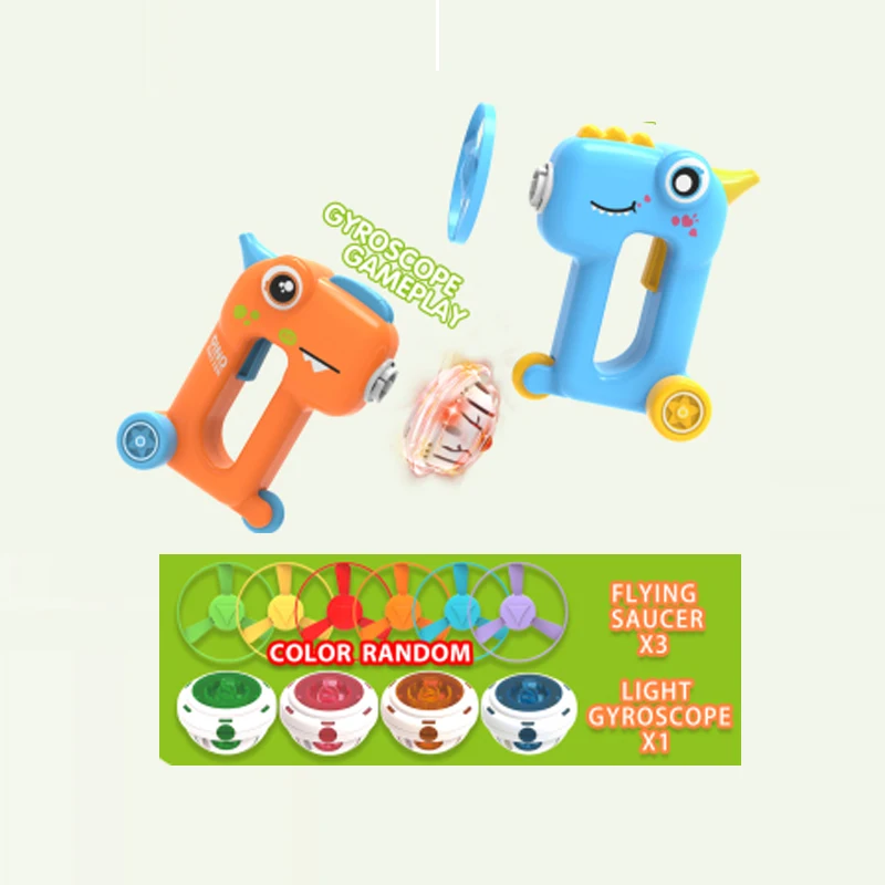 4 in 1 Multi Functional Flying Saucer Spinning Top Dinosaur Car with BB whistle Indoor Outdoor Flying Toys for Kids
