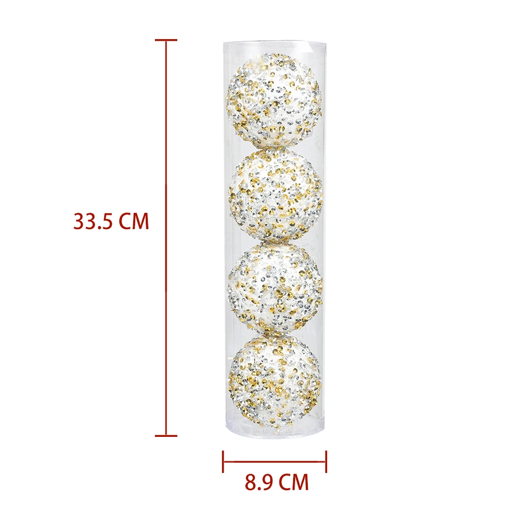 80mm Silvery White Gold Sequin Christmas Ball Ornaments Festival Celebration Decor Factory Wholesale